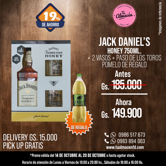 Imagen de PROMO JACK DANIELS HONEY + 2 VASOS